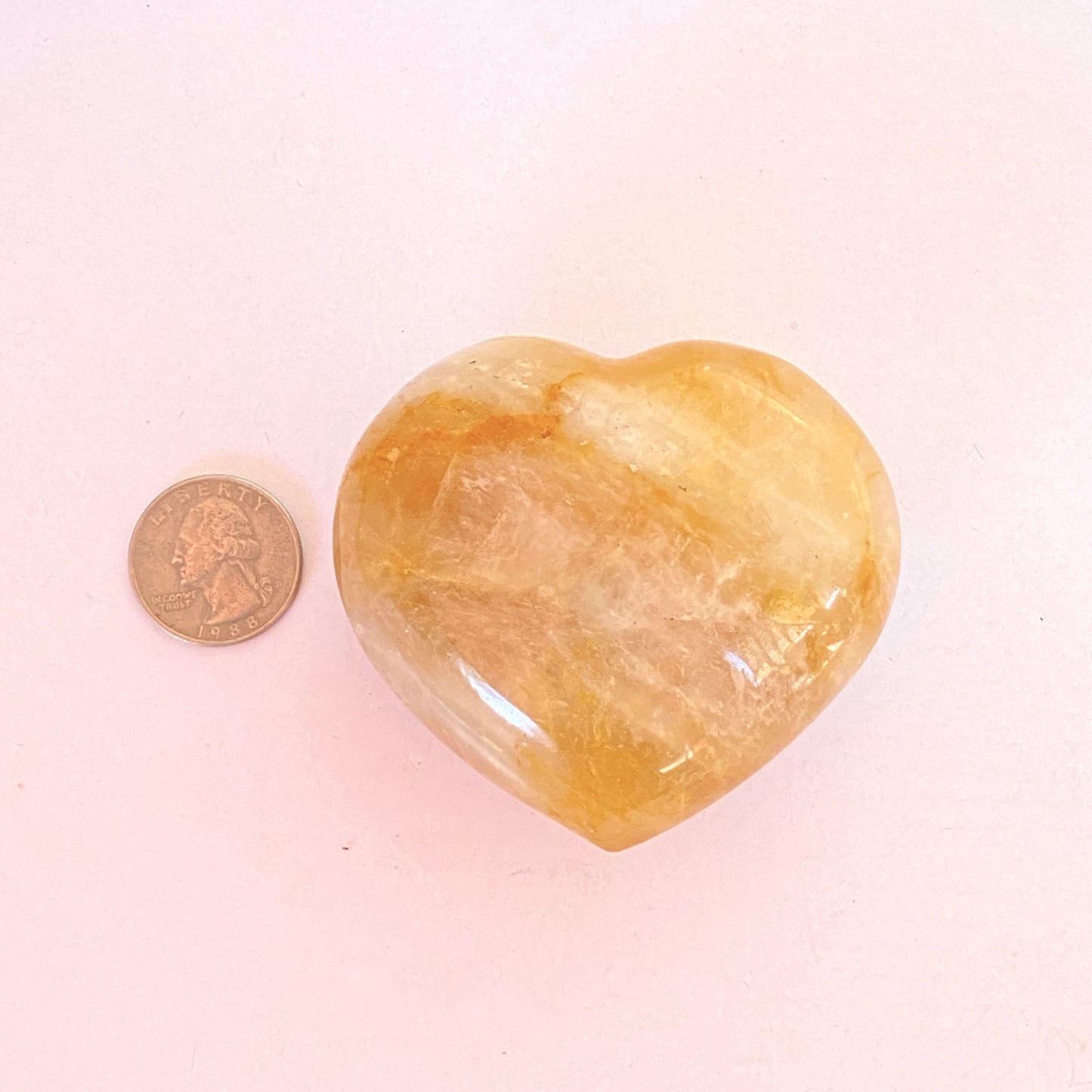 Natural Yellow FIRE QUARTZ Hematoid Polished Heart Stone