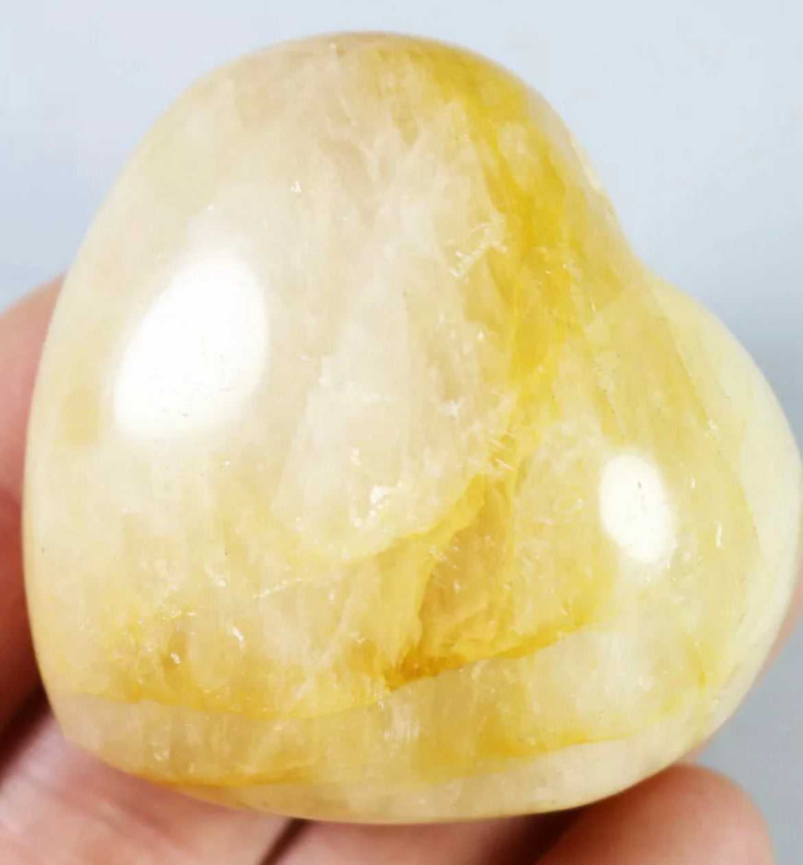 NATURAL Yellow PHANTOM MULTI-INCLUSIONS Rainbow CRYSTAL Heart Palm Stone