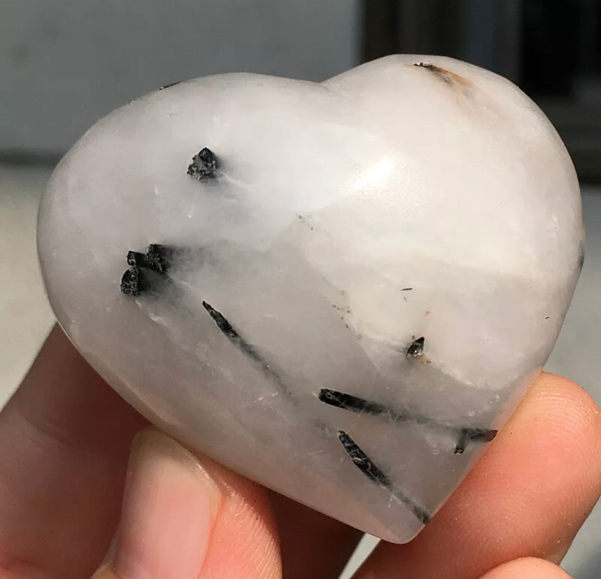 Natural tourmaline Quartz crystal carved heart