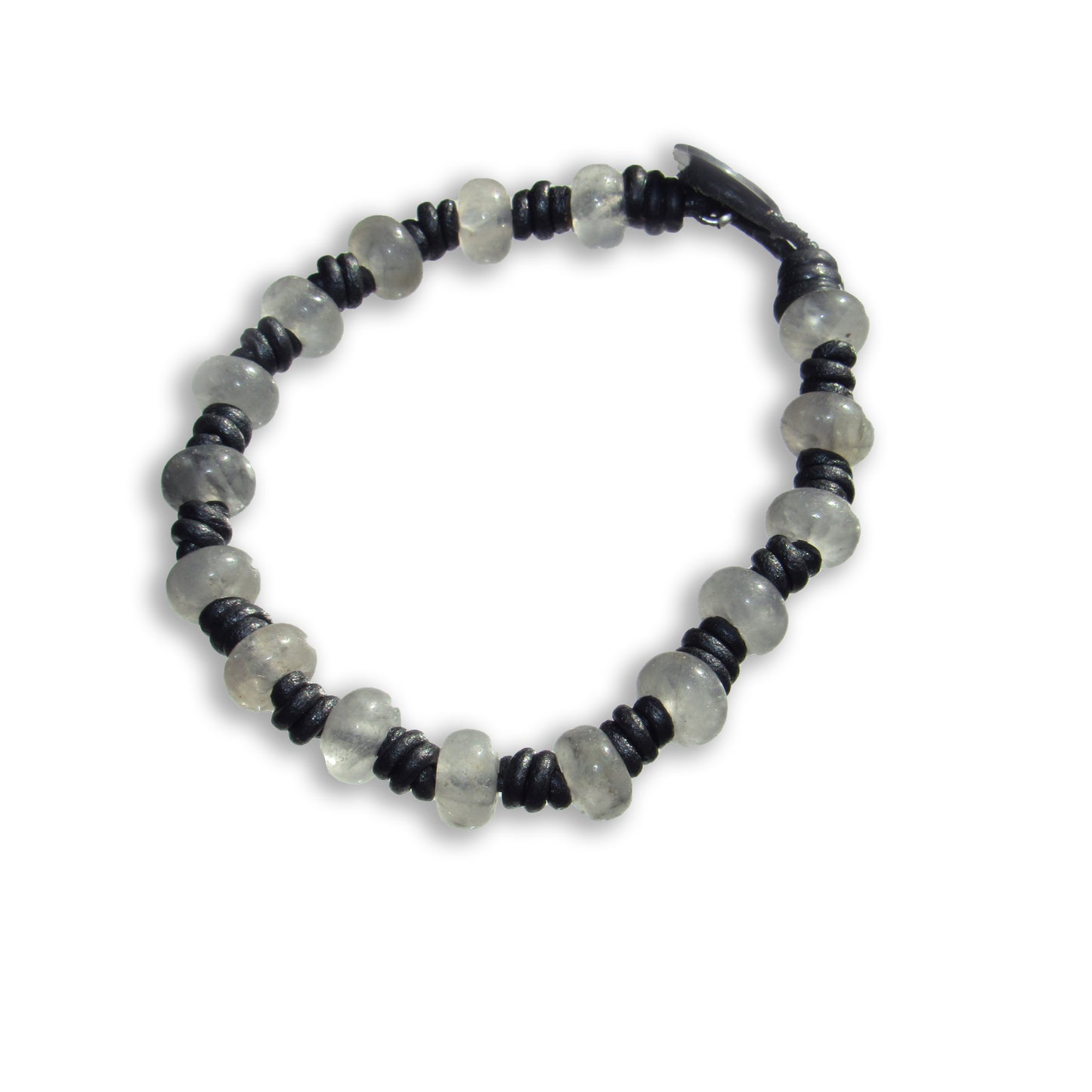 Cloudy Quartz gemstone and Leather Bracelet