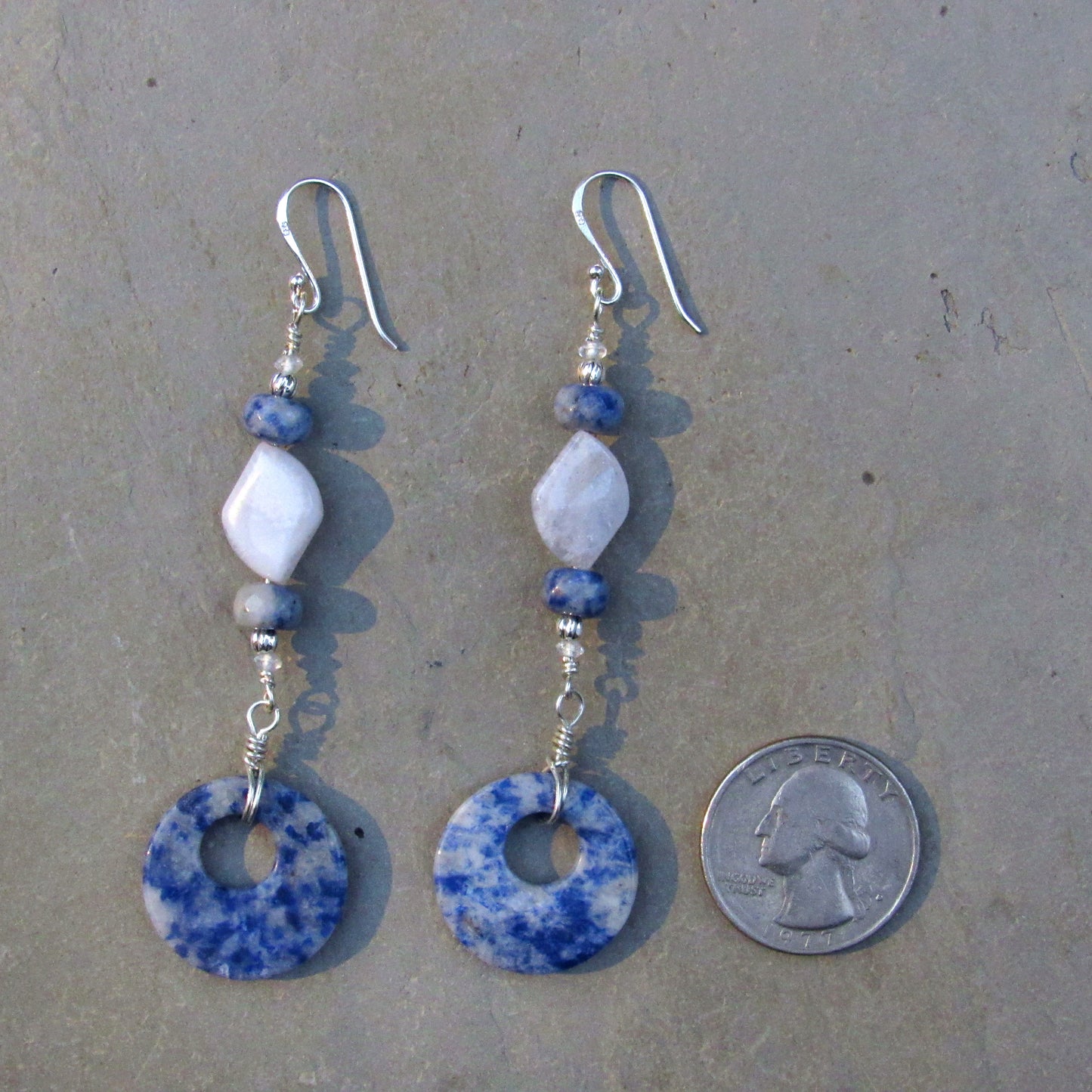 Sodalite gemstone, Blue Lace Agate, White topaz, and Sterling Silver Drop Earrings