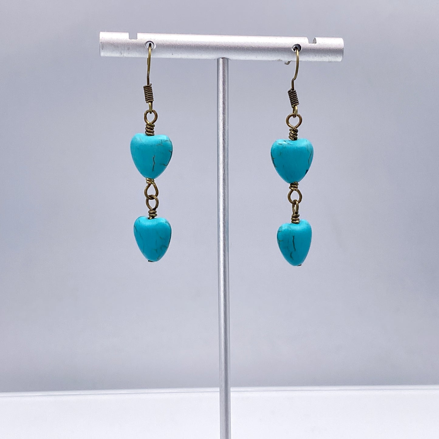 Turquoise Howlite Dangle Heart Earrings