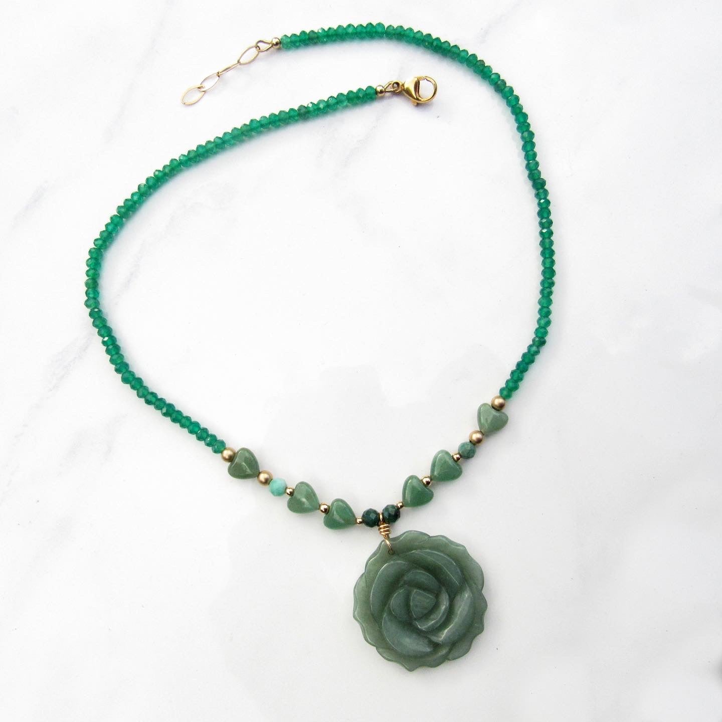 Green Aventurine, green onyx, emerald gemstone beaded necklace