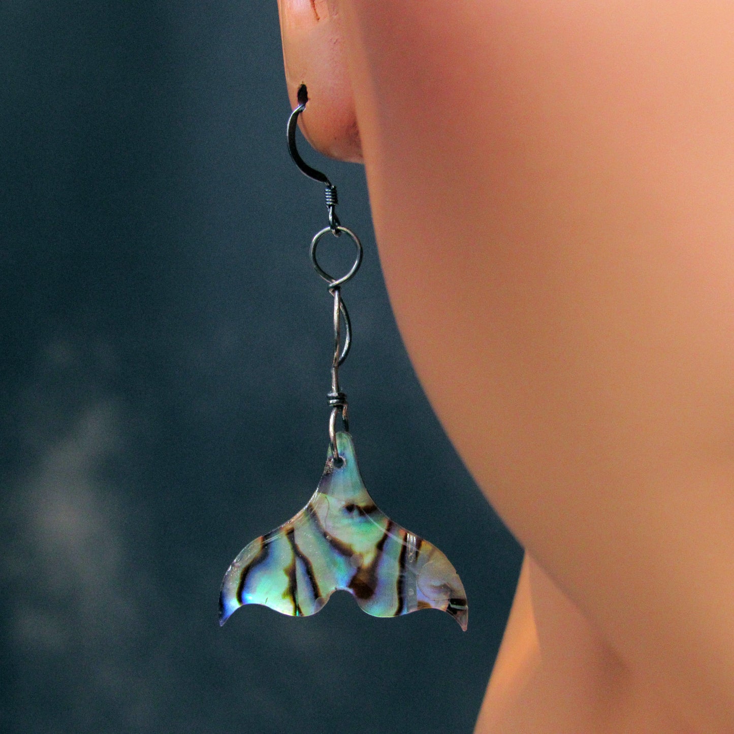 Mermaid Tail Ablaone Earrings on Oxidized Sterling Silver