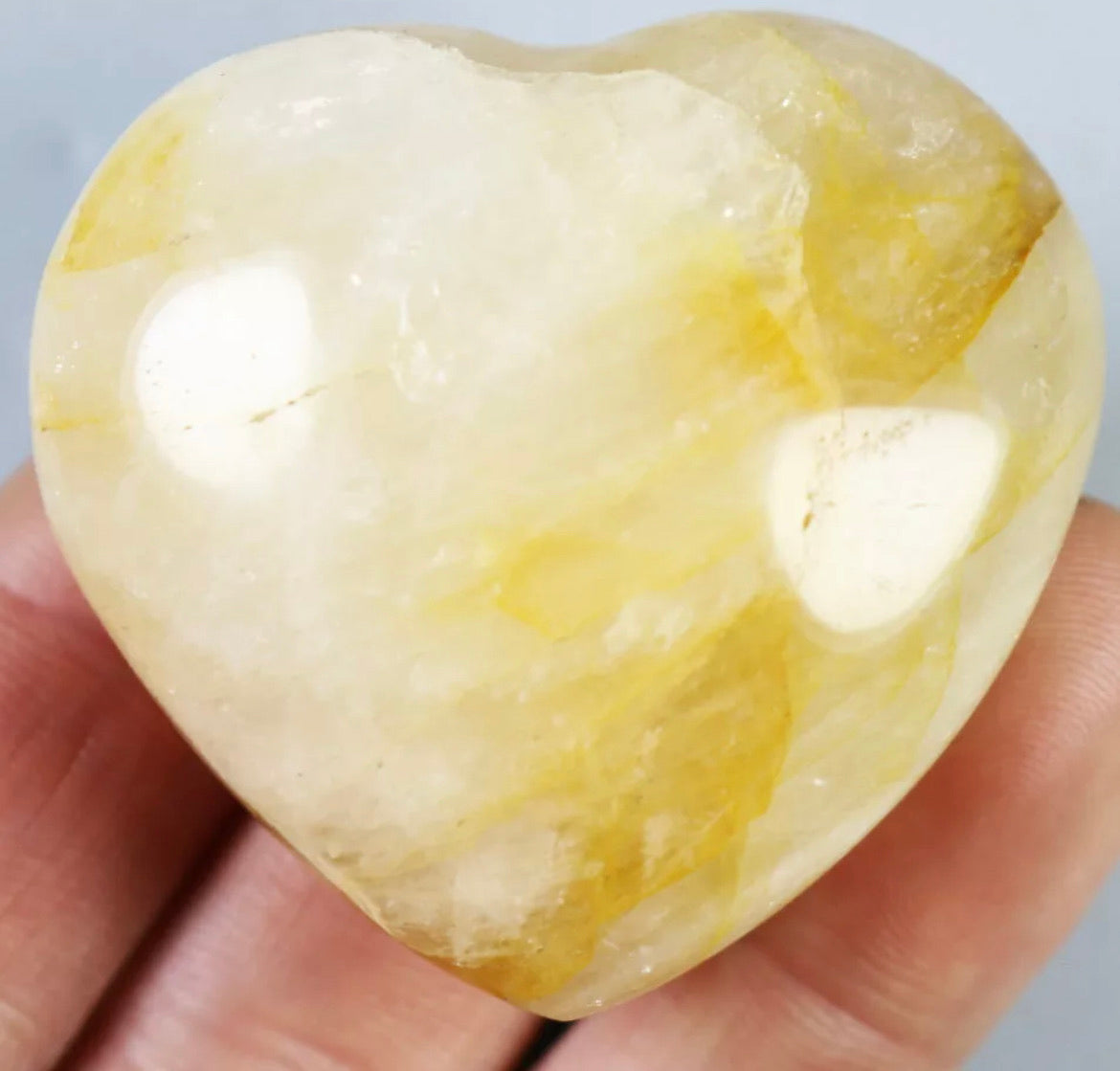 NATURAL Yellow PHANTOM MULTI-INCLUSIONS Rainbow CRYSTAL Heart Palm Stone