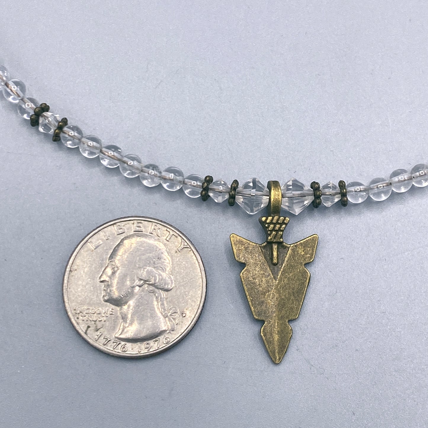 Quartz and Brass Arrowhead Choker Necklace