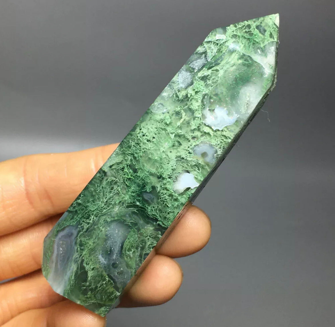 NATURAL moss agate gemstone tower Wand