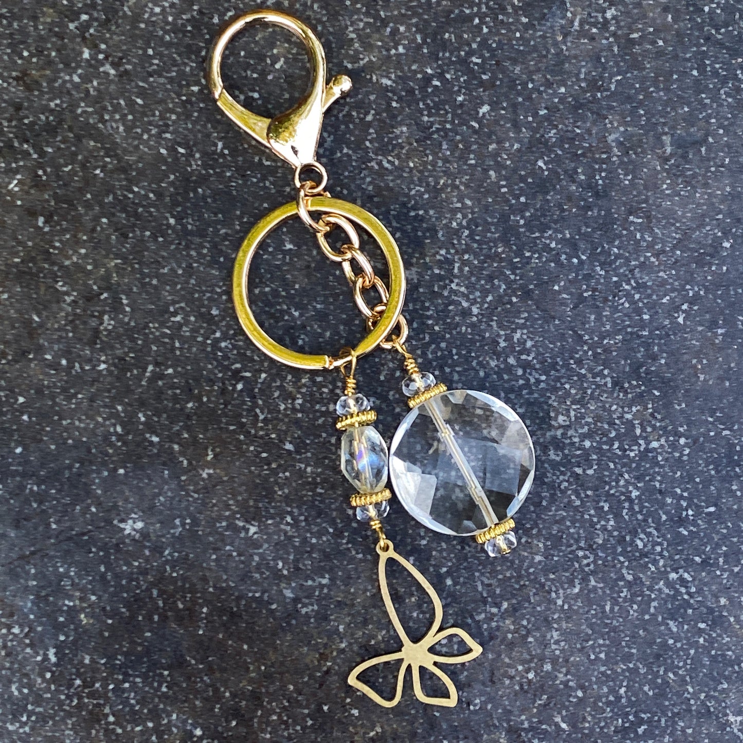 Quartz gemstone with brass Butterfly Zipper Charm