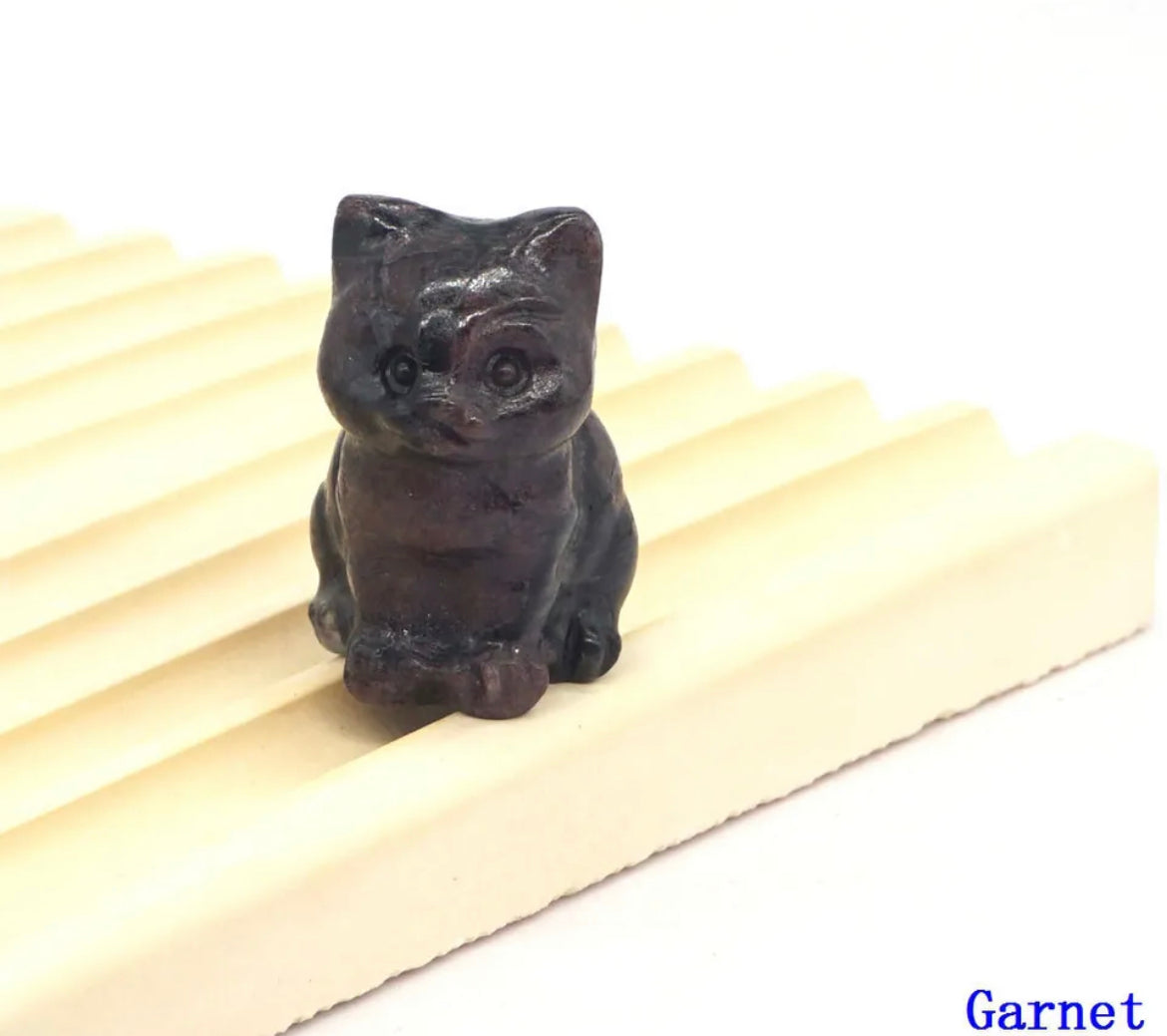 Garnet gemstone carved kitty
