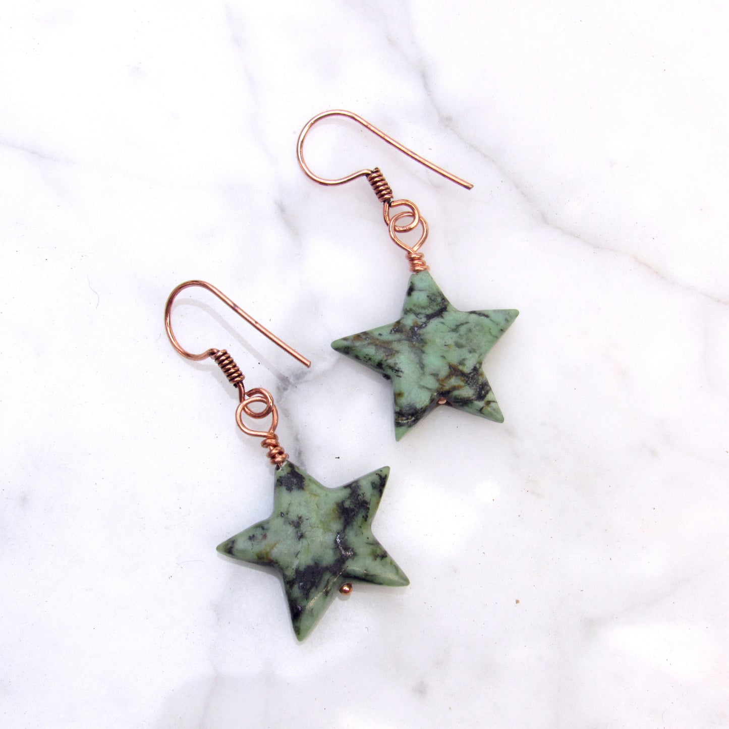 African Turquoise on Hand wrapped Genuine Copper Drop Earrings