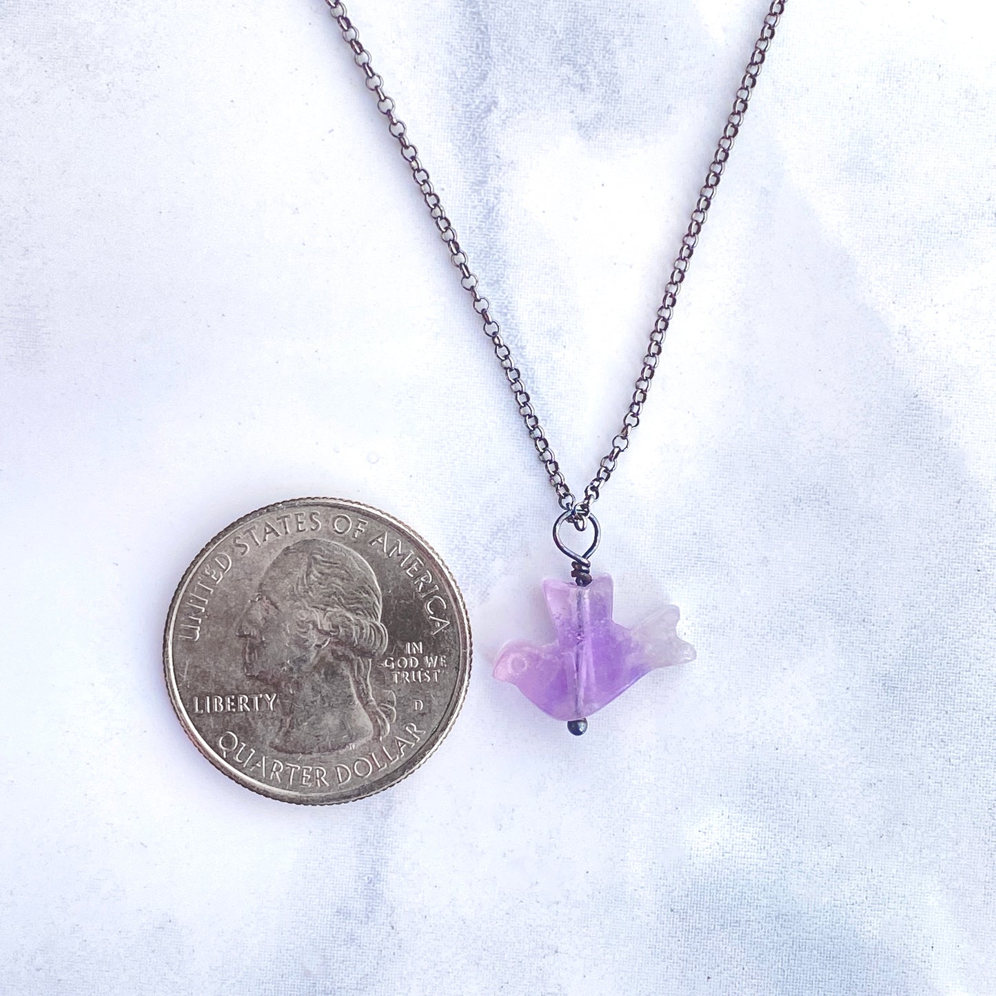 Amethyst gemstone Dove pendant Choker Necklace