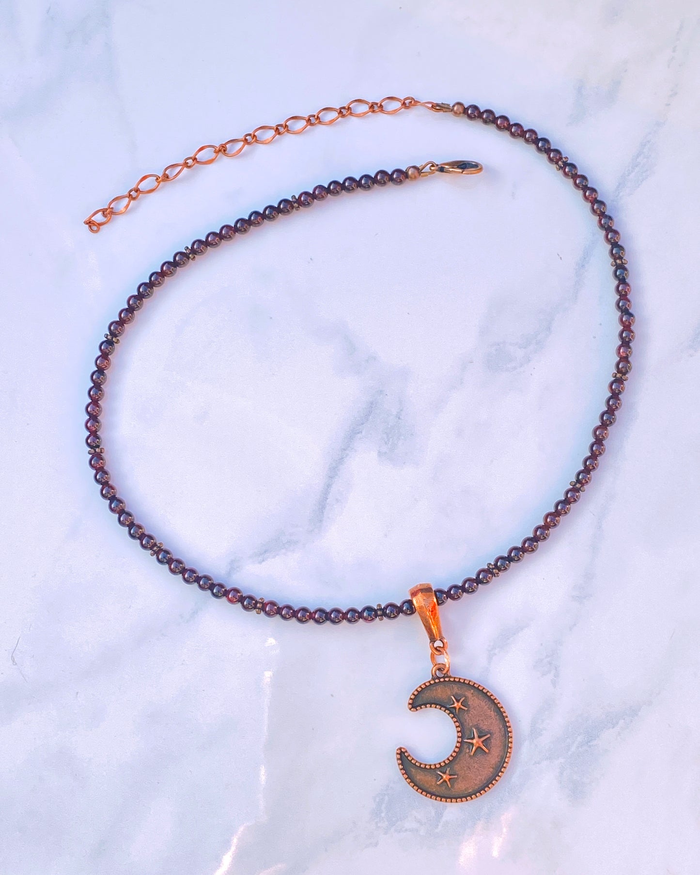 Garnet and Copper Moon Beaded Necklace
