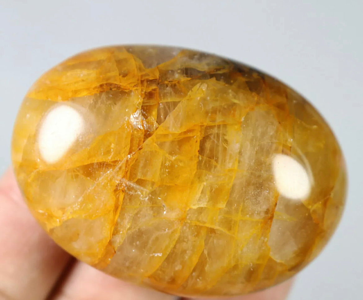 NATURAL Yellow FIRE QUARTZ Hematoid Palm Stone -Madagascar