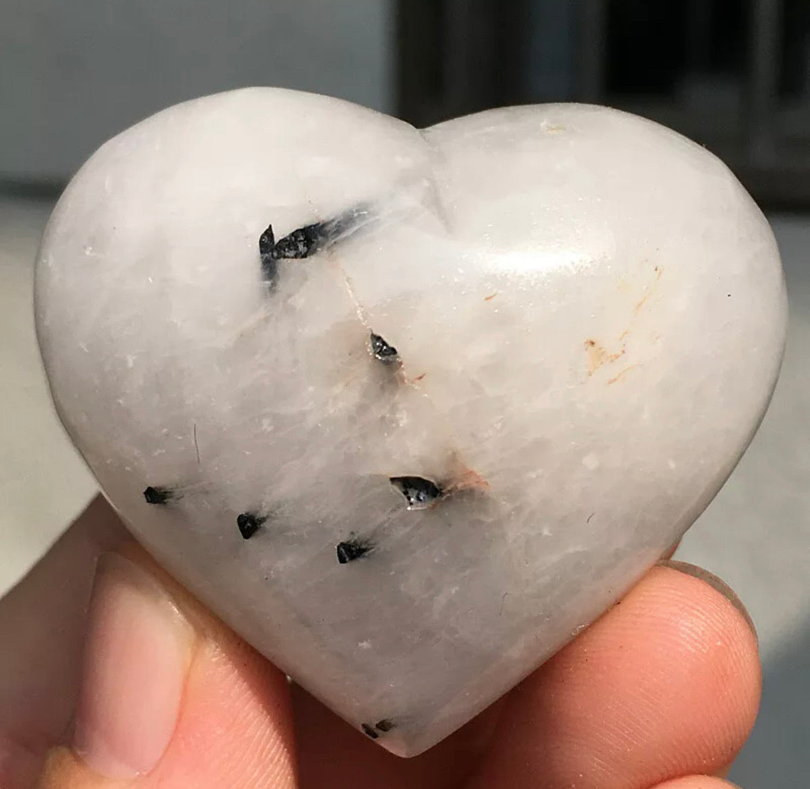 Natural tourmaline Quartz crystal carved heart