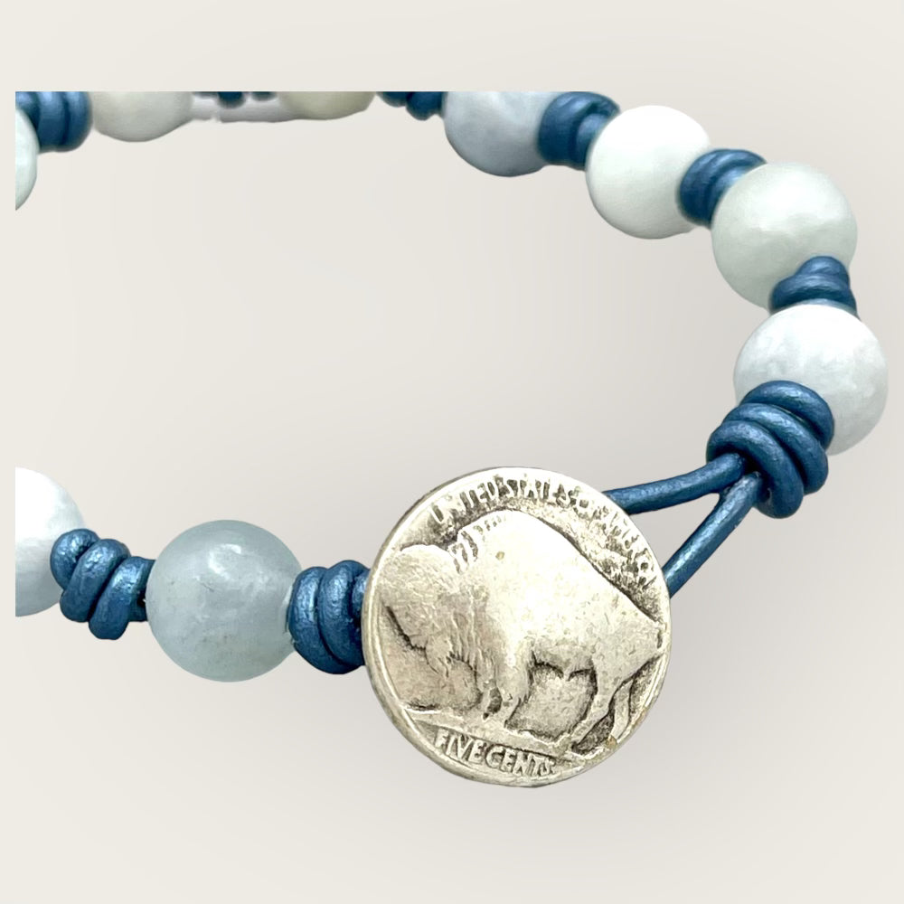 Aquamarine gemstone knotted Leather Bracelet