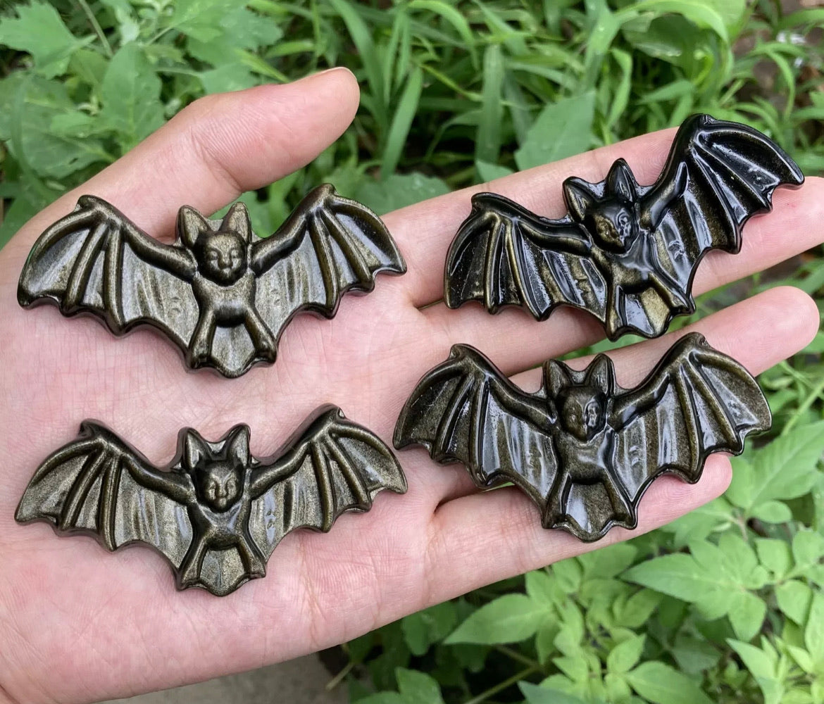 Natural Gold Obsidian gemstone carved Bat