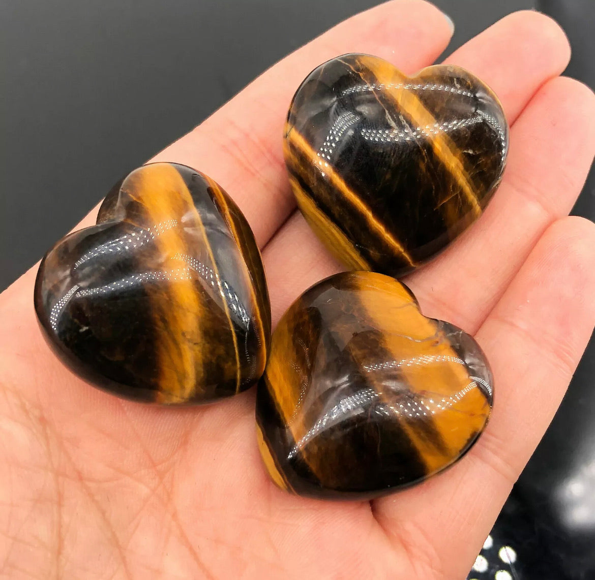 Natural Tiger-Eye gemstone Puffy Palm Stone Heart