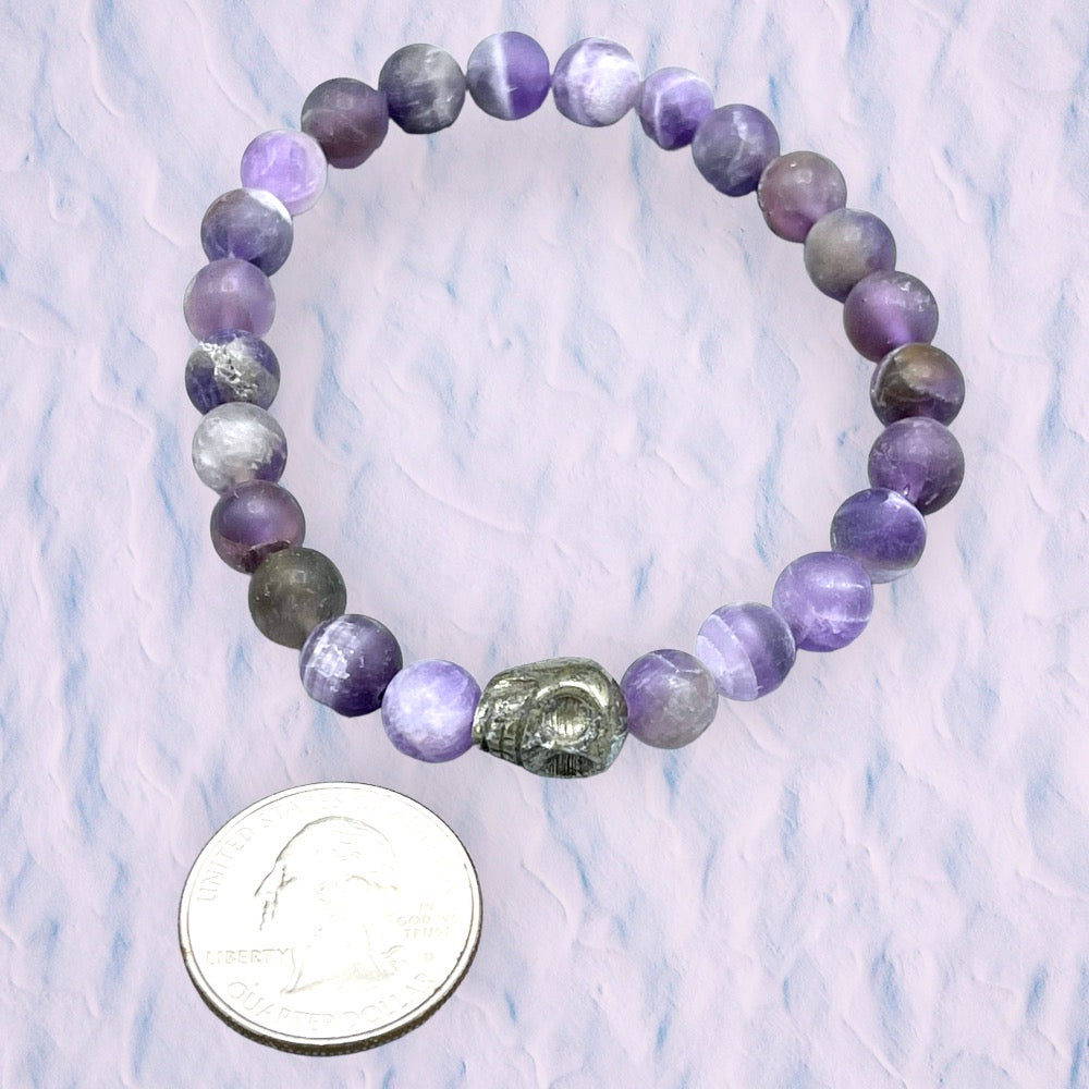 Amethyst and Pyrite Skull Bracelet