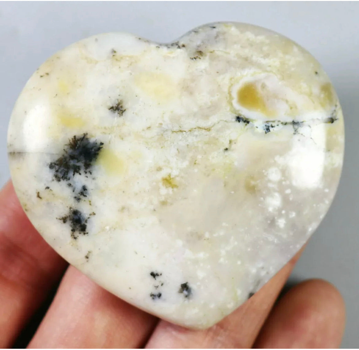 NATURAL Opal with aquatic plant QUARTZ CRYSTAL Polished Love Heart-Madagascar