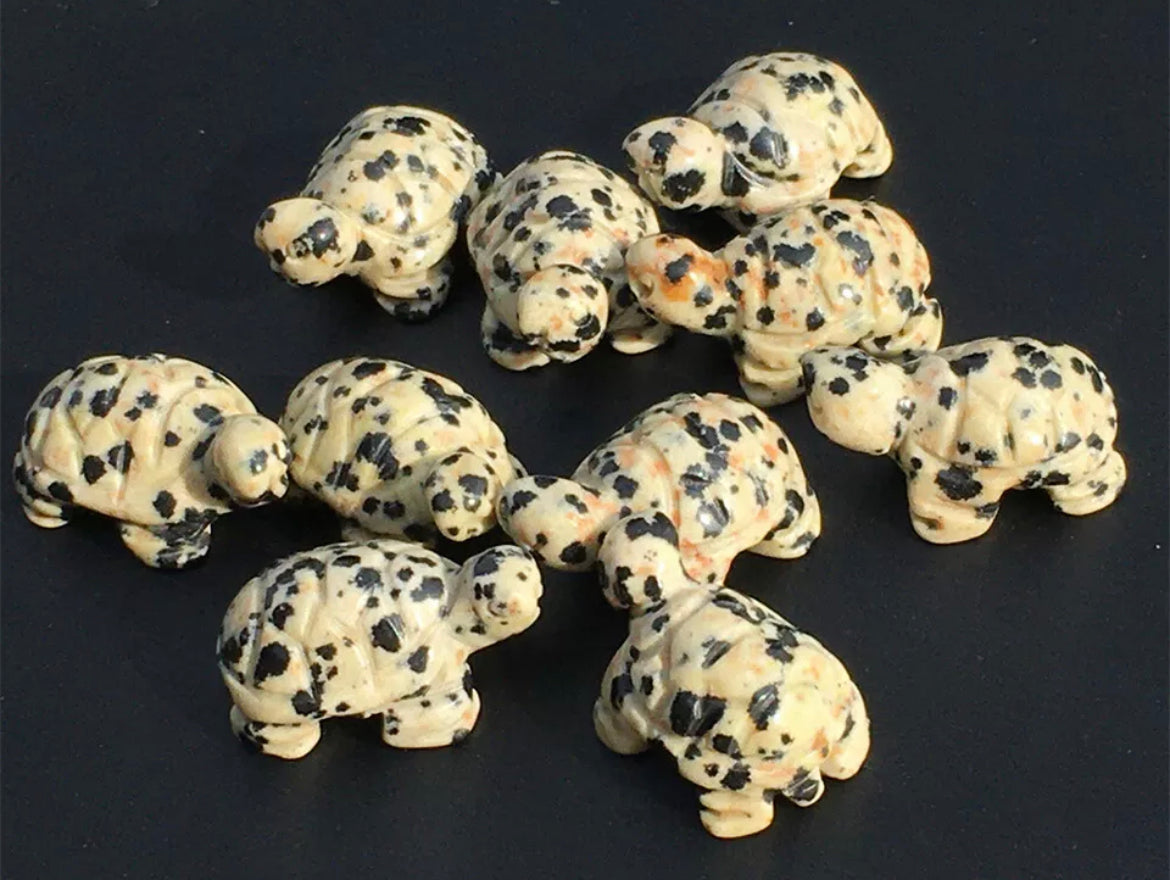 Natural Dalmatian Jasper gemstone carved turtle Figurine