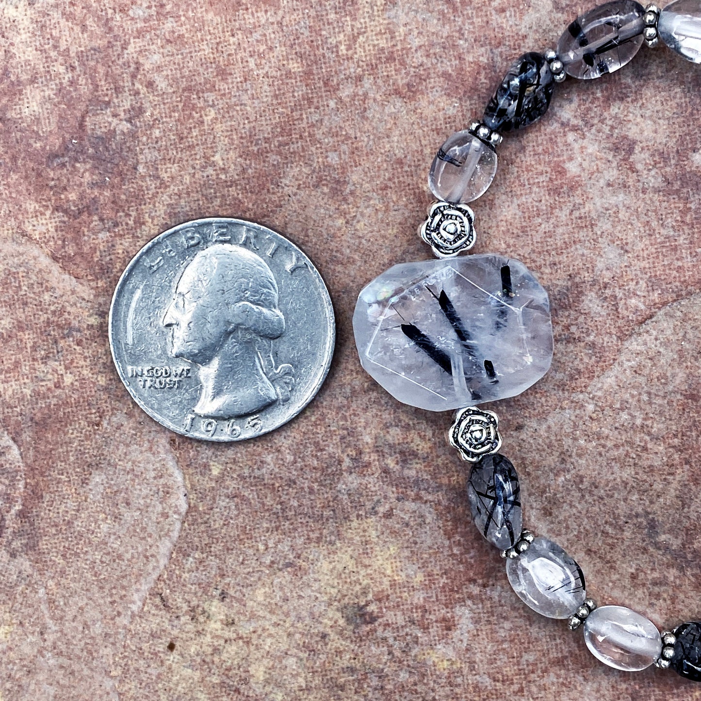 Tourmalated Quartz Gemstone And Sterling Silver Stretch Bracelet