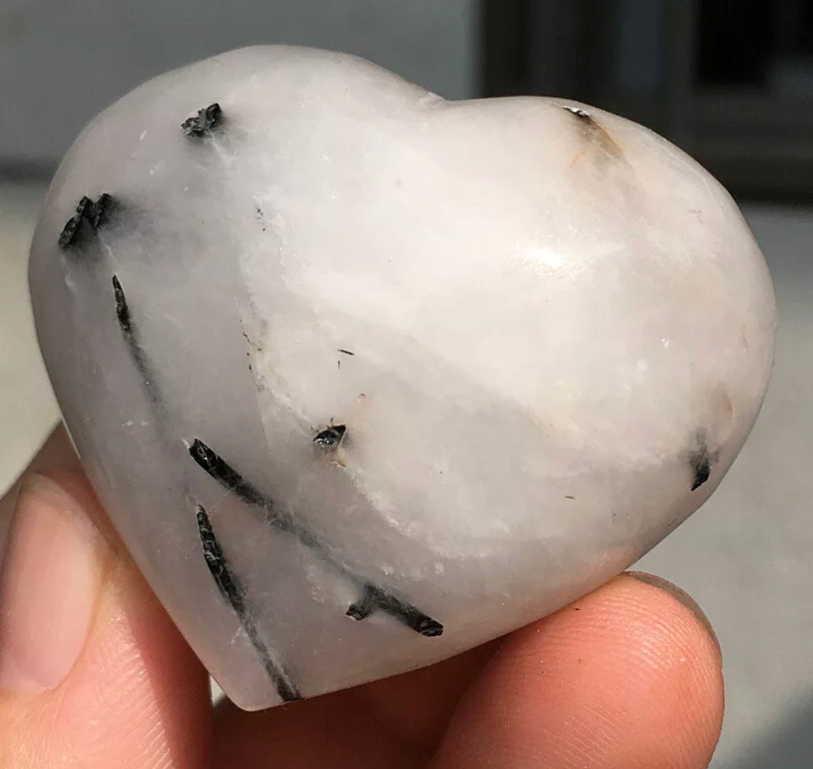 Natural tourmaline Quartz crystal carved heart