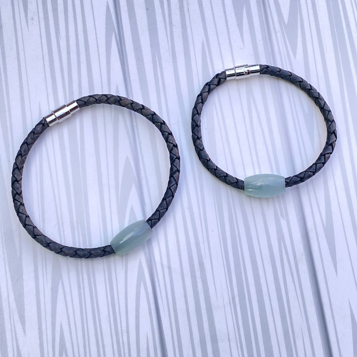 Aquamarine gemstone braided Leather Bracelet