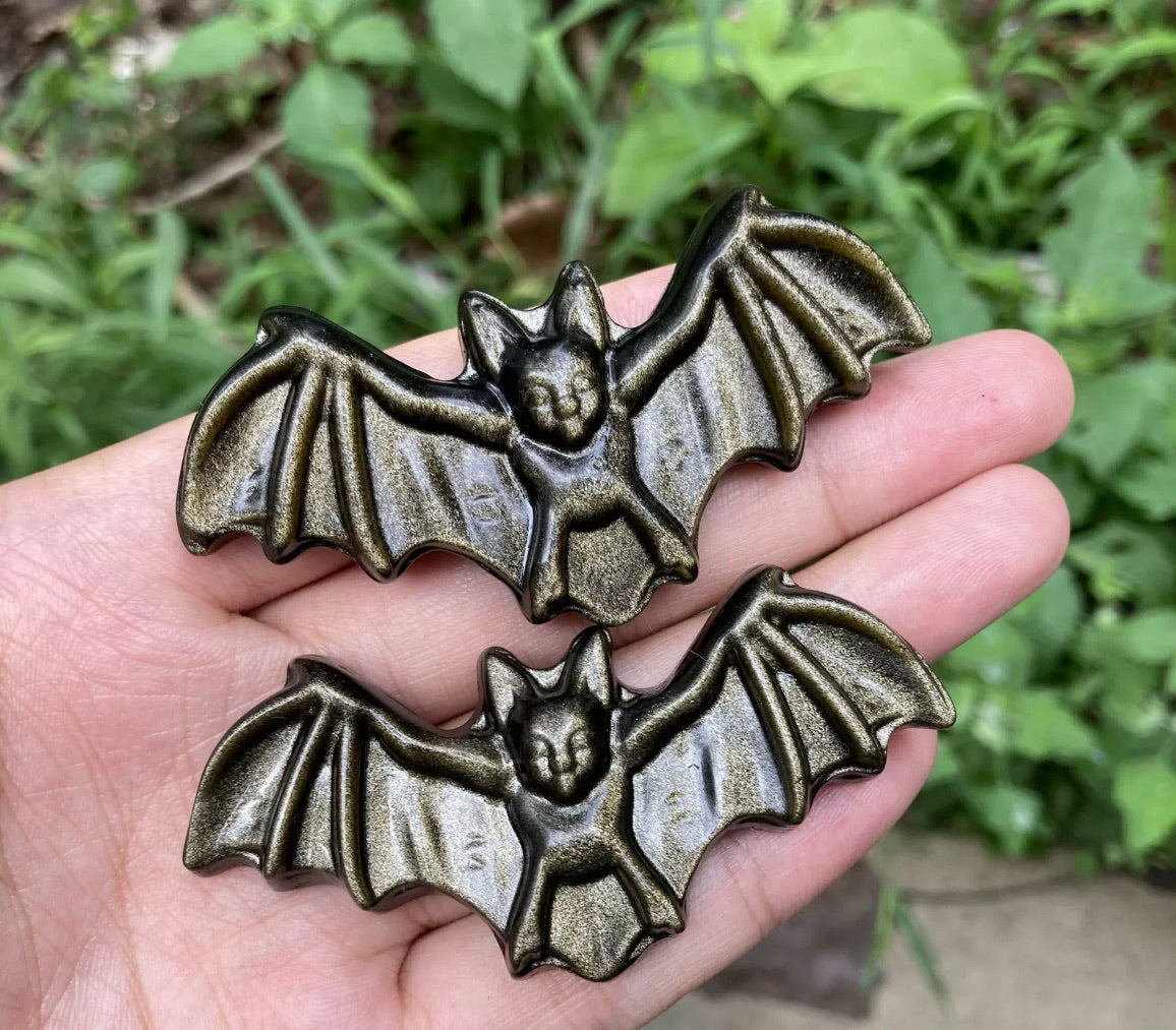 Natural Gold Obsidian gemstone carved Bat