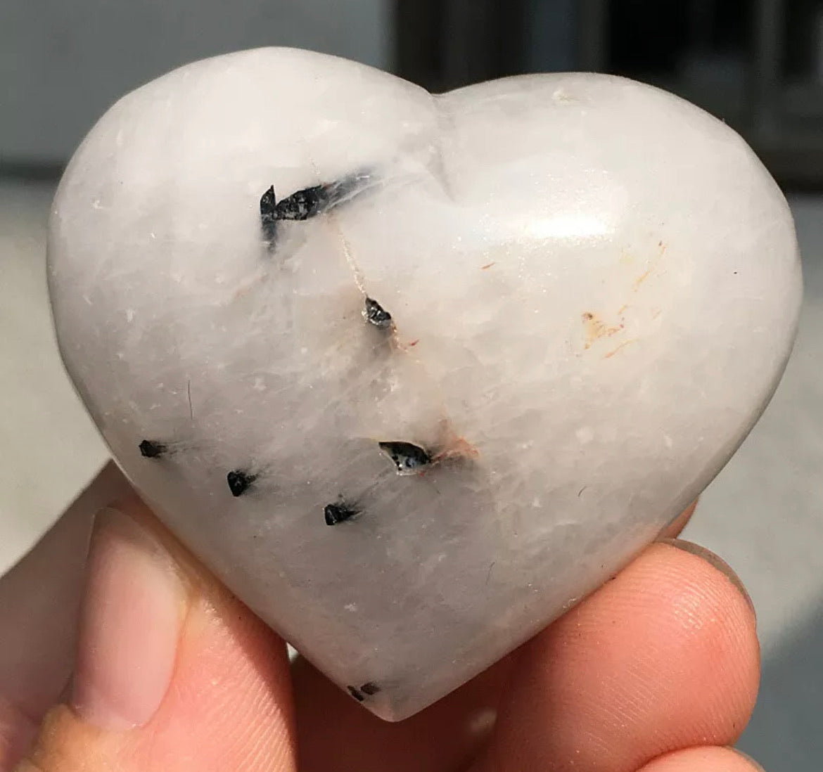Natural tourmaline Quartz crystal carved heart