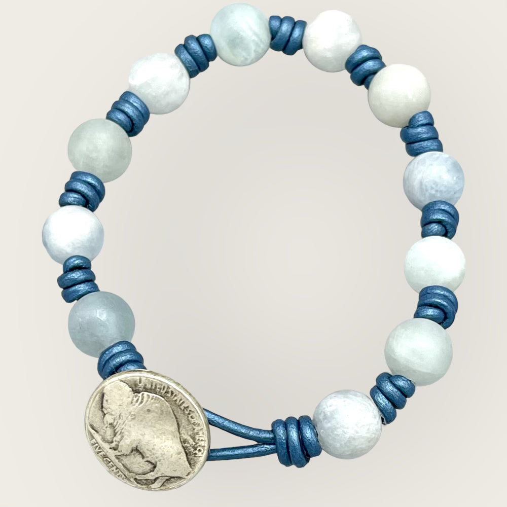 Aquamarine gemstone knotted Leather Bracelet