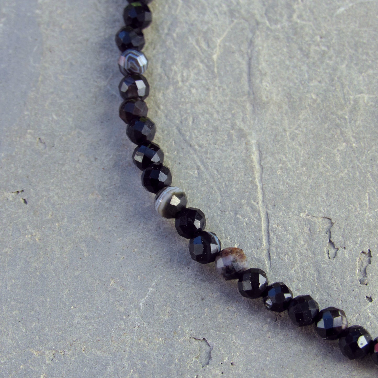 Rainbow Moonstone on Black Banded Agate w/ Sterling Silver