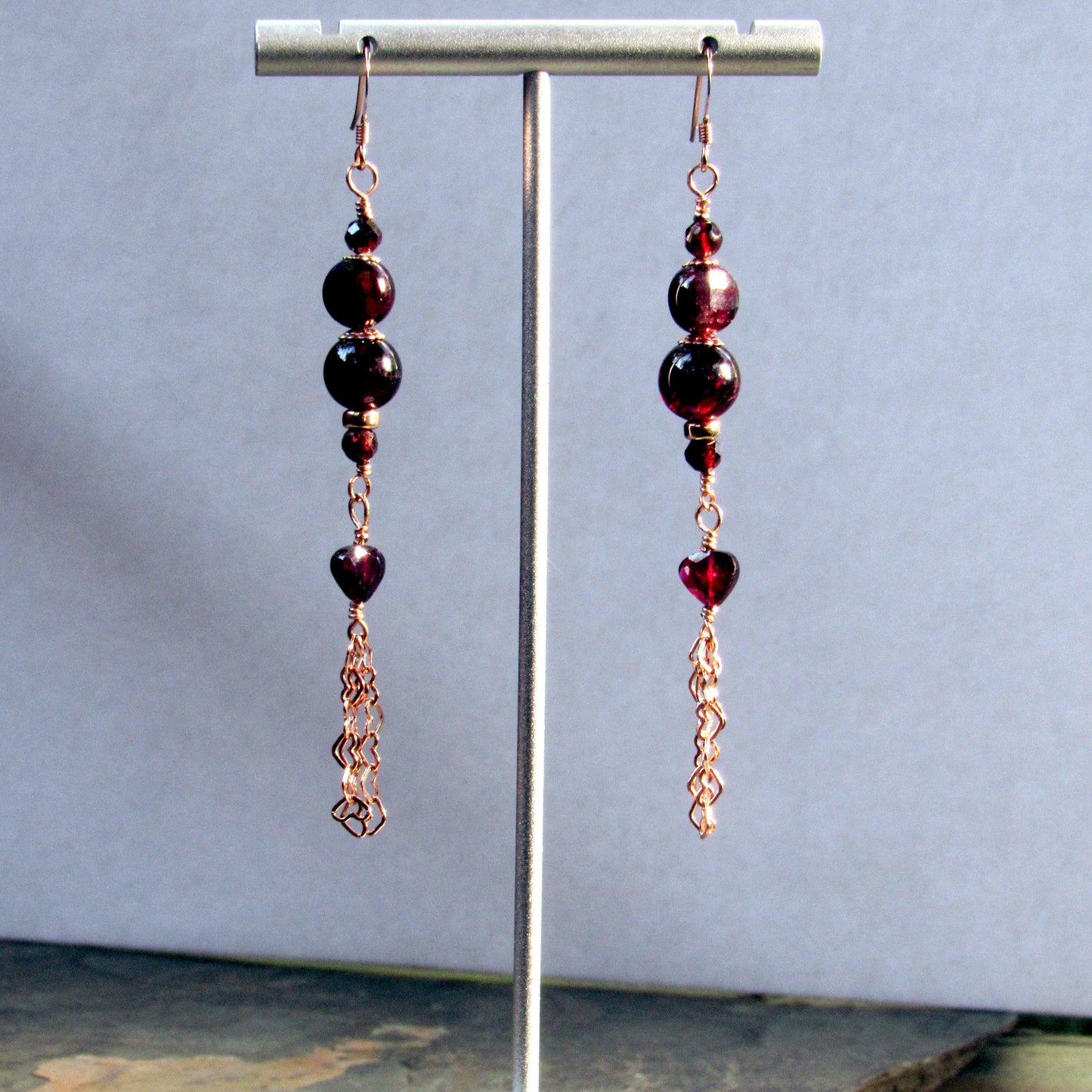 Garnets and 14 kt Rose Gf and 18Kt Rose Gold Vermeil over Sterling Silver Drop Earrings