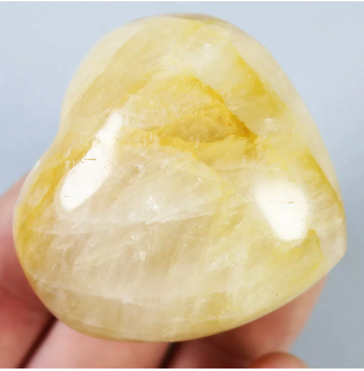 NATURAL Yellow PHANTOM MULTI-INCLUSIONS Rainbow CRYSTAL Heart Palm Stone