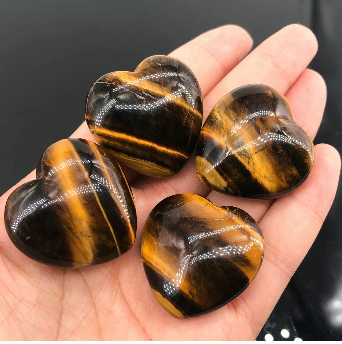 Natural Tiger-Eye gemstone Puffy Palm Stone Heart