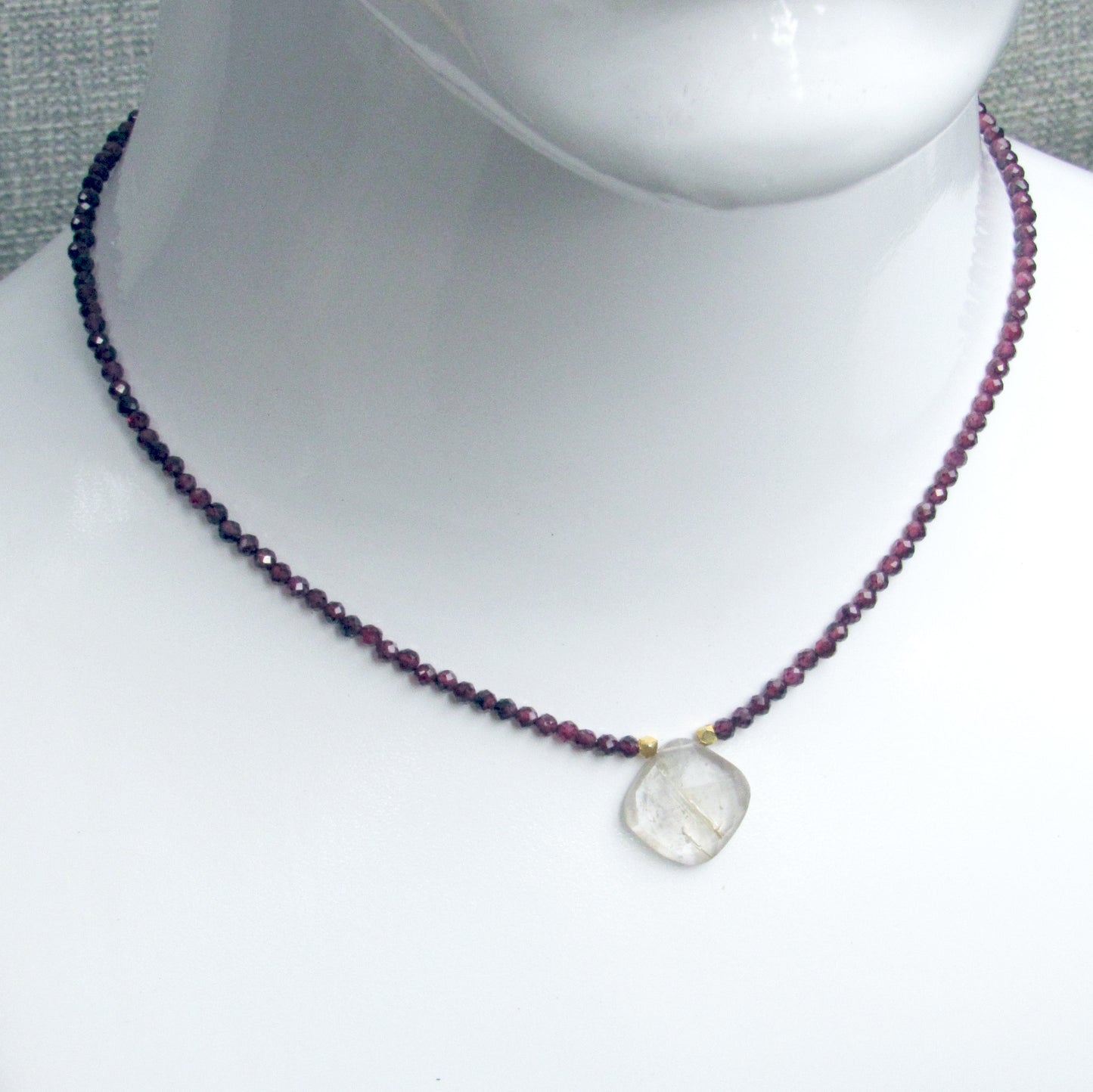 Rutilated Gold Gemstone w/ 14 Kt, and Garnet Gemstone Necklace