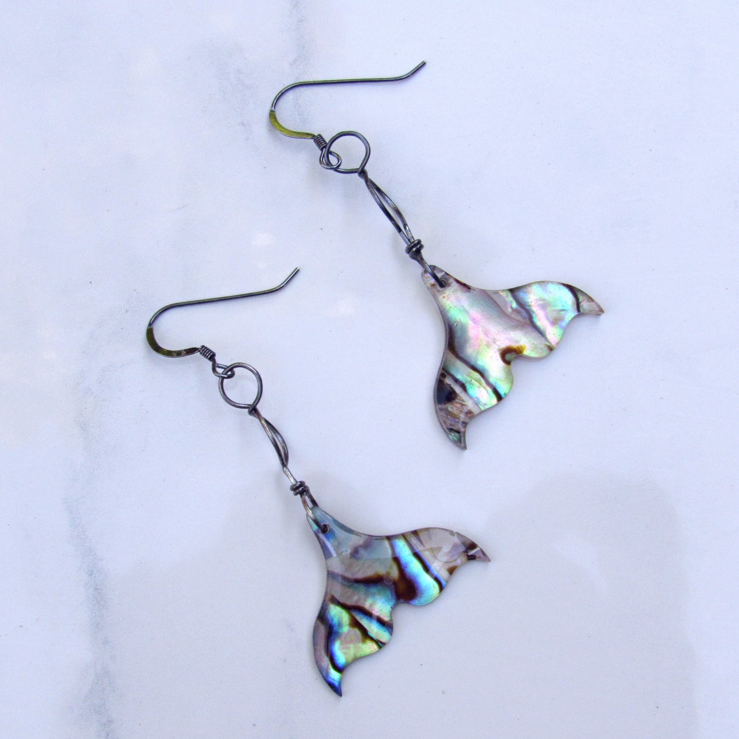 Mermaid Tail Ablaone Earrings on Oxidized Sterling Silver