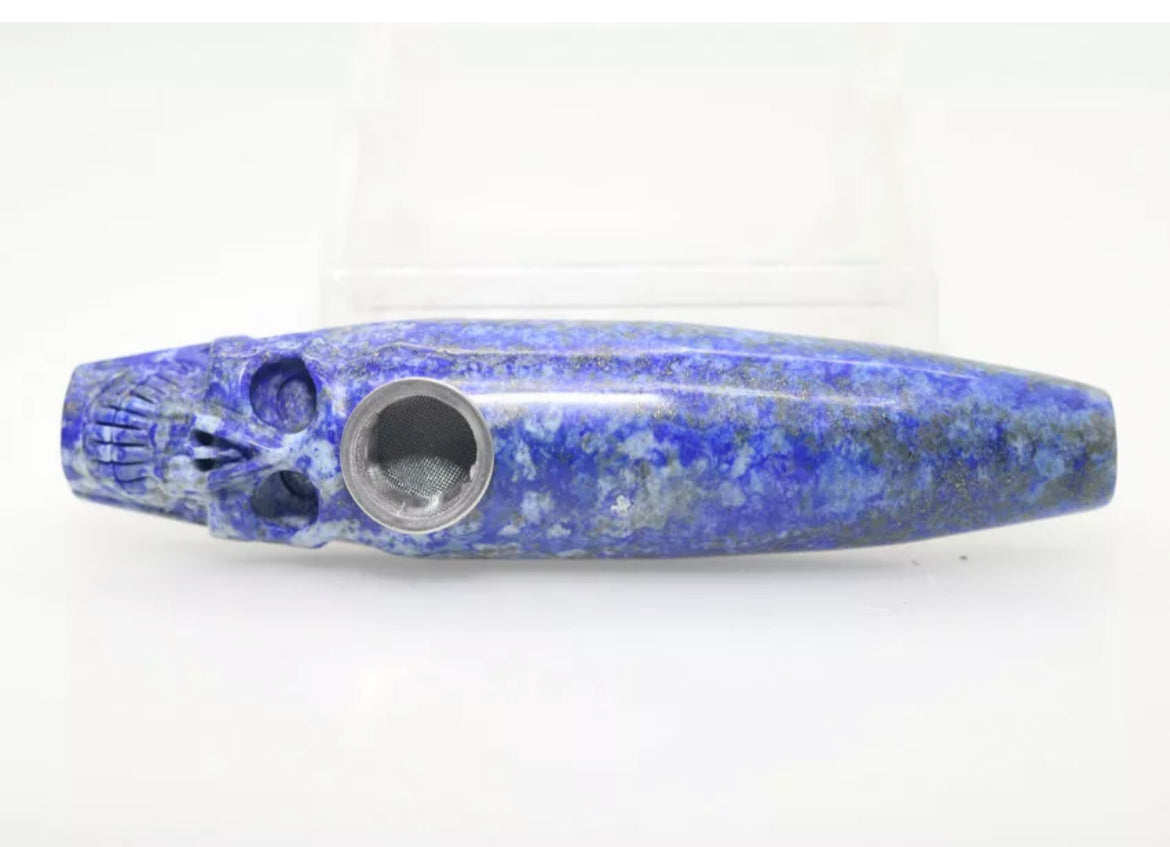 Natural Lapis Lazuli Carved Skull Pipe