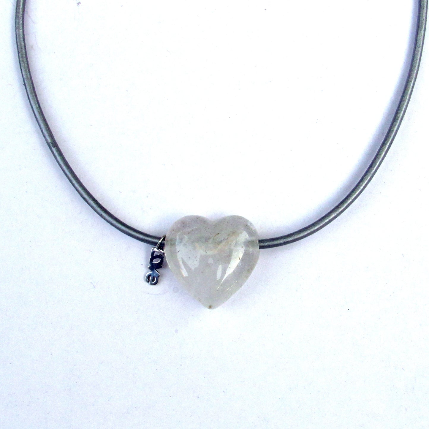 Clear Quartz gemstone with Sterling Silver Love on Metallic Leather Necklace