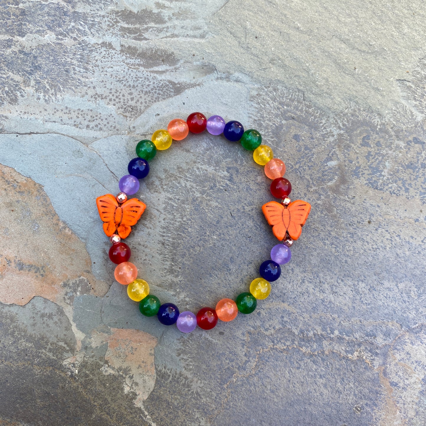 Jade & Hematite Gemstone Howlite butterfly stretch bracelets.