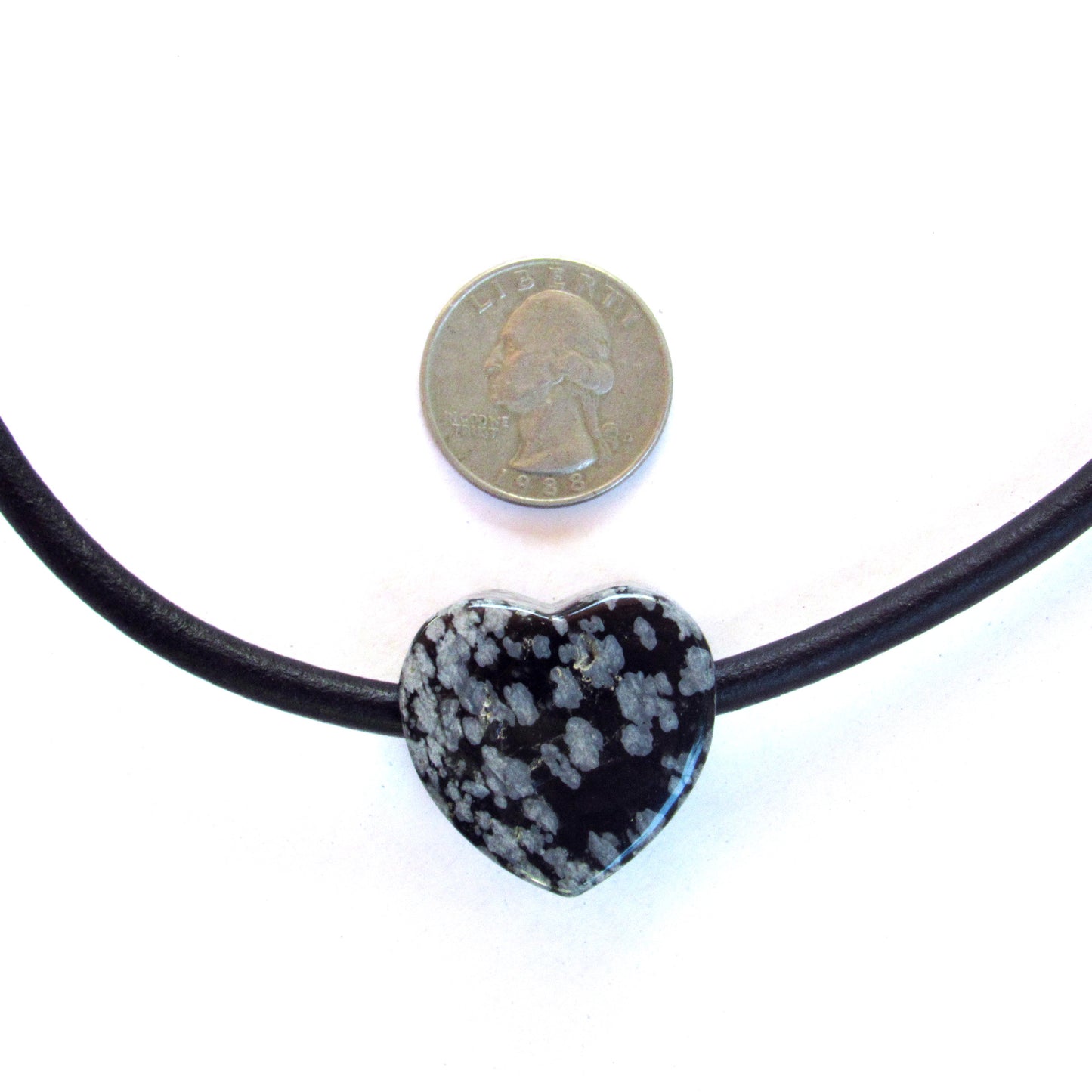 Snowflake Obsidian gemstone heart on Leather with Sterling Silver Clasp