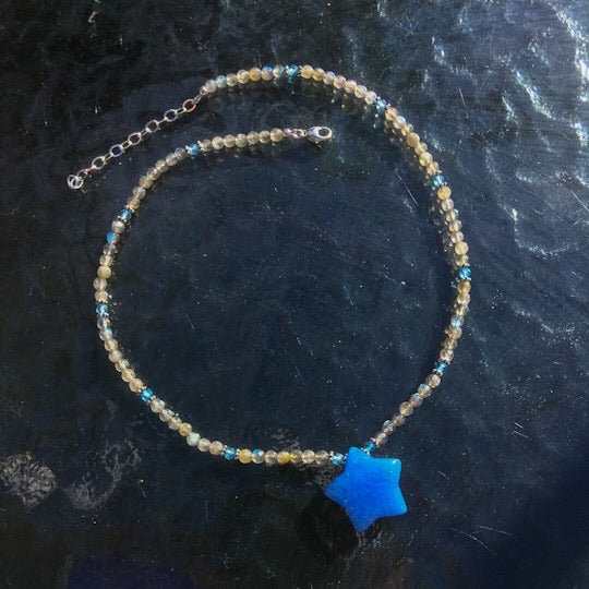 Women’s Blue jade Star, labradorite, blue topaz & sterling silver Gemstone Pendant Necklace