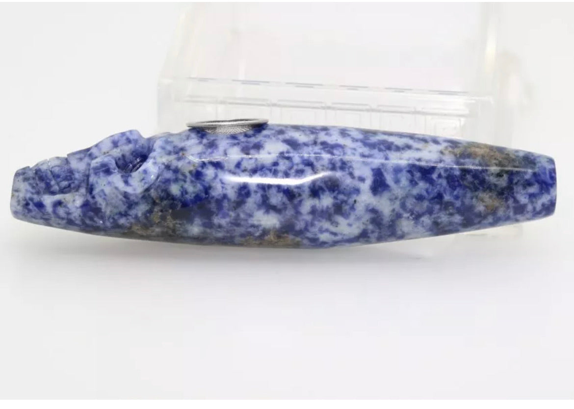 Blue Dot Jasper gemstone skull pipe