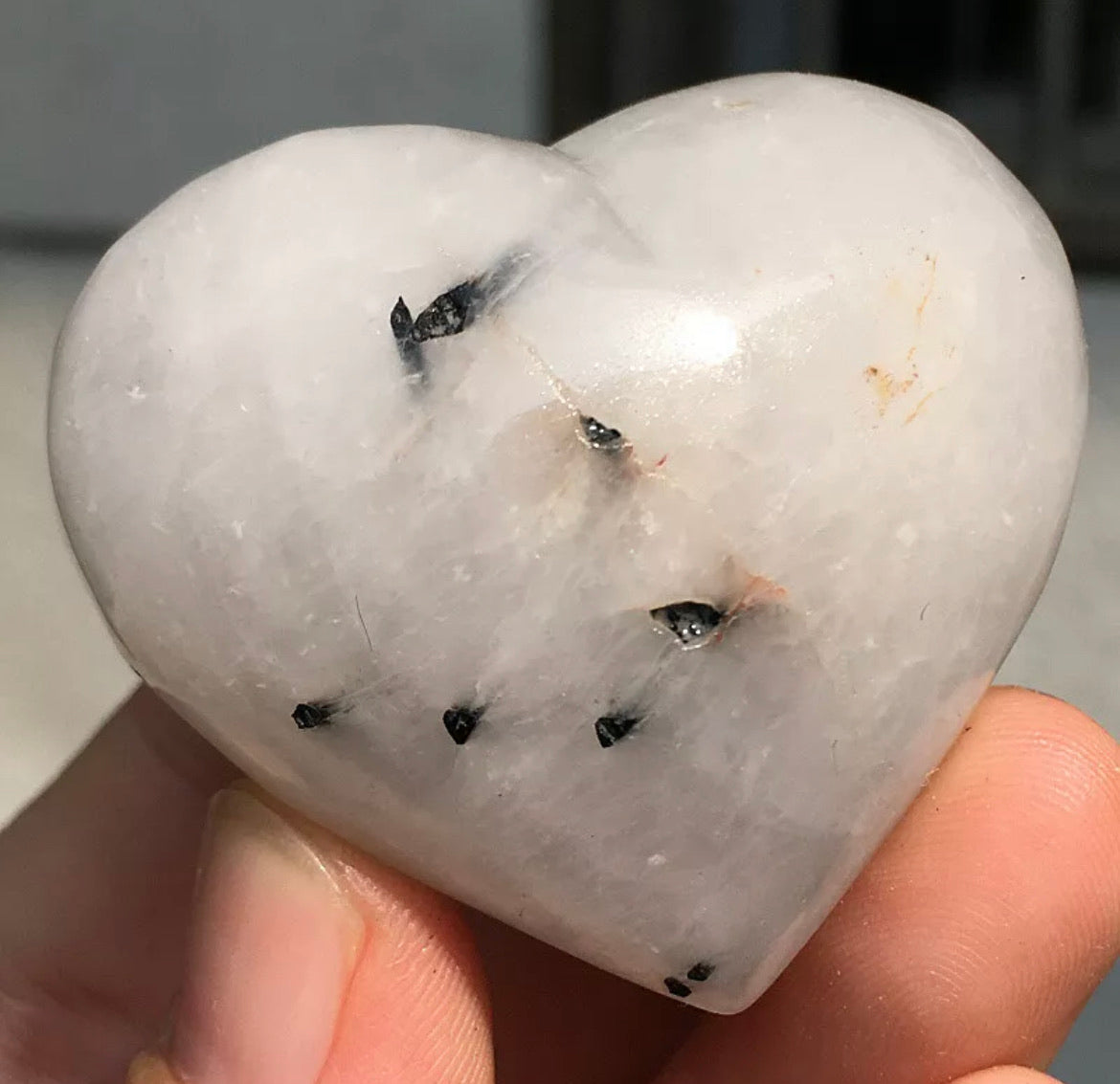 Natural tourmaline Quartz crystal carved heart