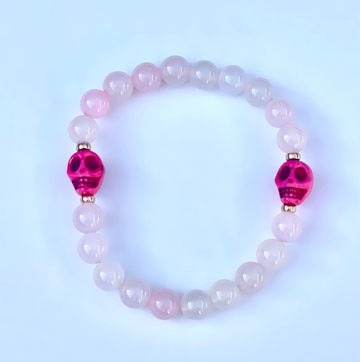 Pink Agates, Howlite Skull bracelet
