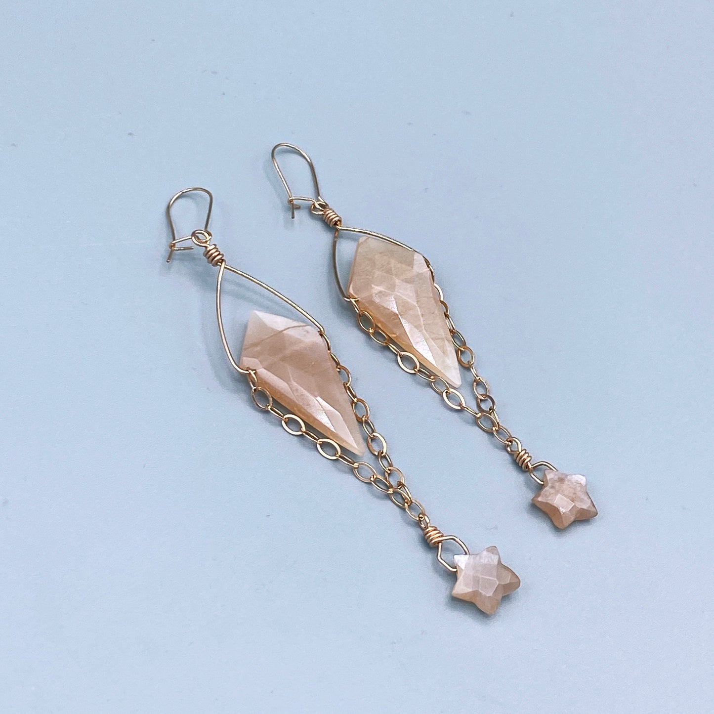 Peach Moonstones Gemstone Star w/ 14 kt Rose GF earrings