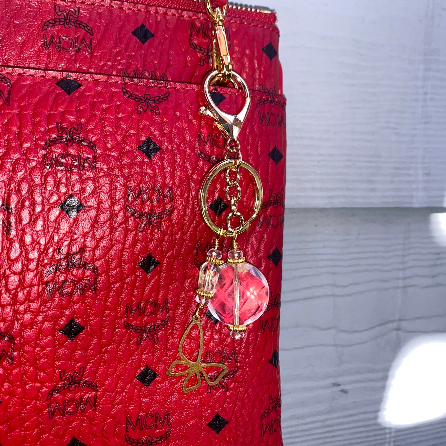 Quartz gemstone with brass Butterfly Zipper Charm