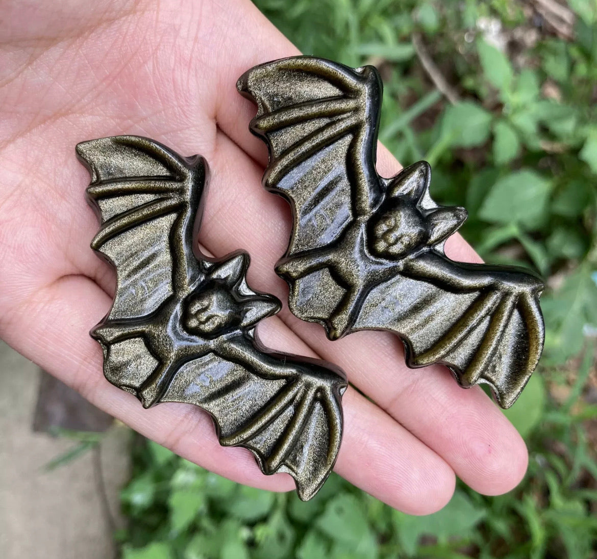 Natural Gold Obsidian gemstone carved Bat