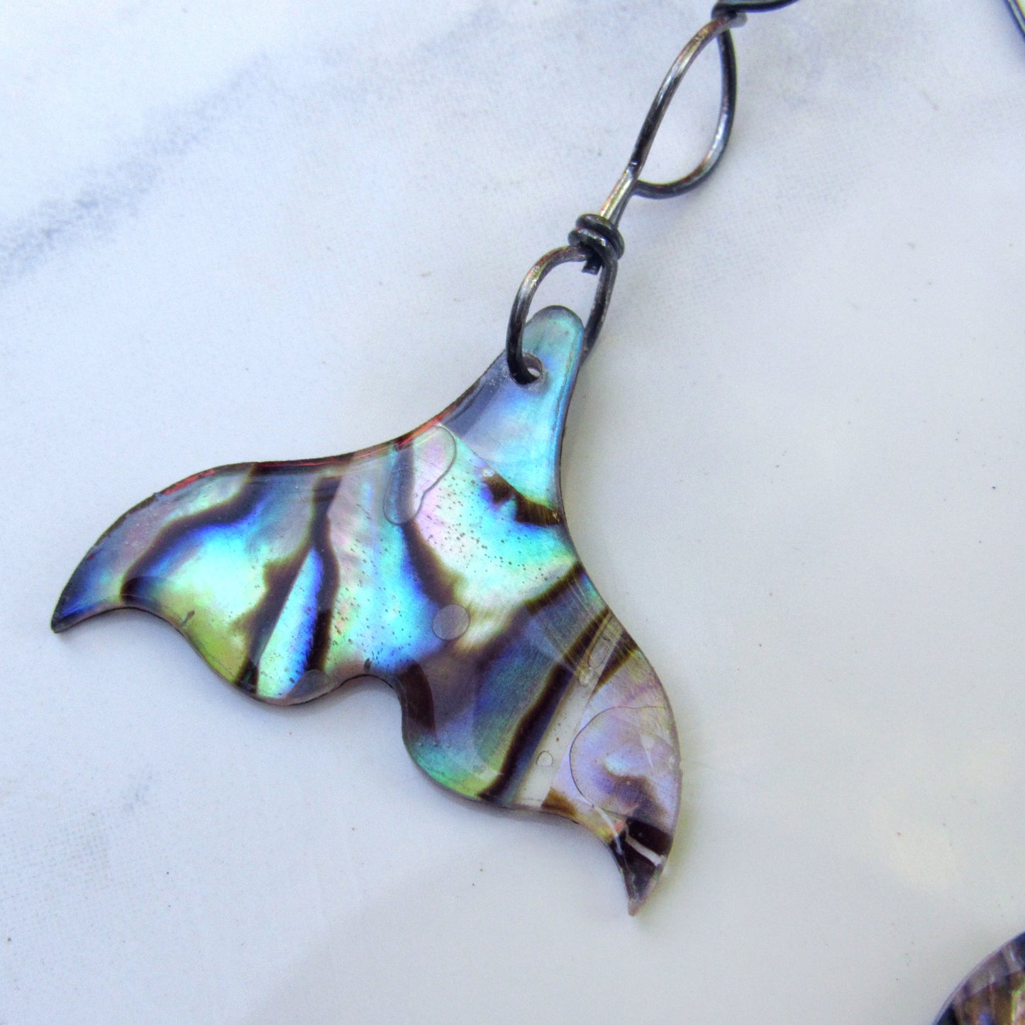 Mermaid Tail Ablaone Earrings on Oxidized Sterling Silver