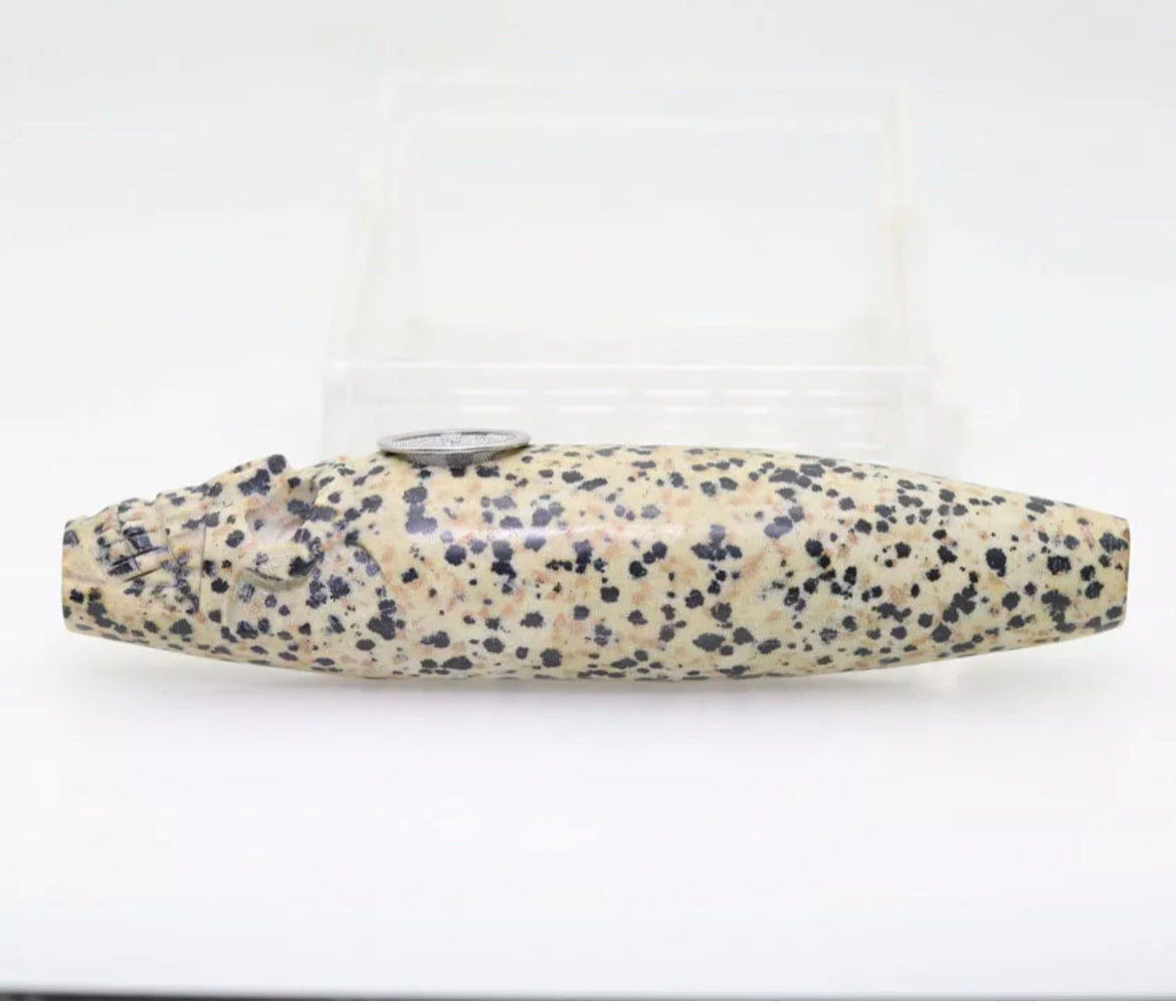 Dalmatian Jasper gemstone carved Skull pipe
