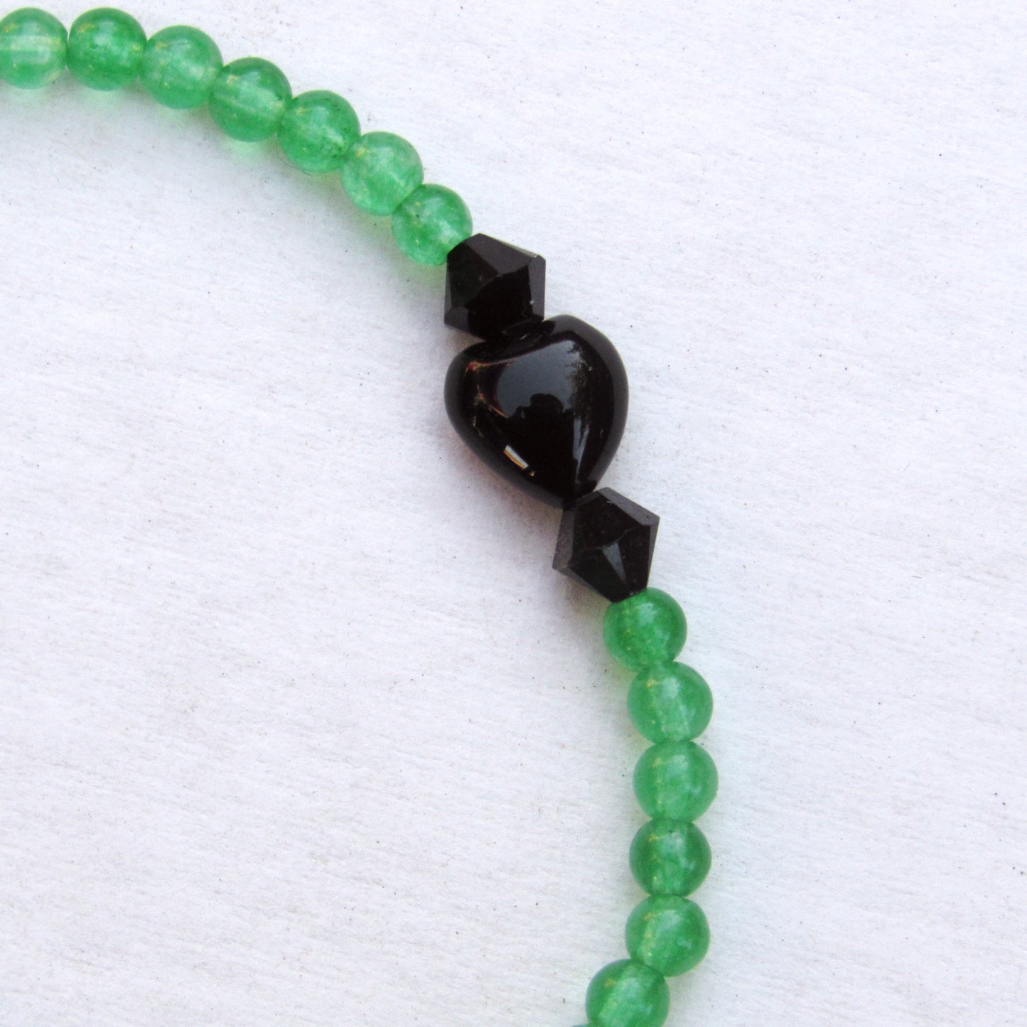 Green Agate, Black Swarovski Crystals, and Onyx Heart Warrior Bracelet